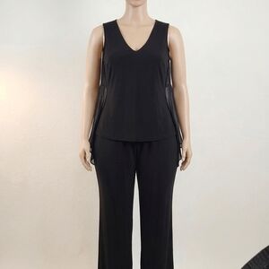 R&M Richards Black Sleeveless V-Neck Wide Leg Pants Suit Pre-owned
